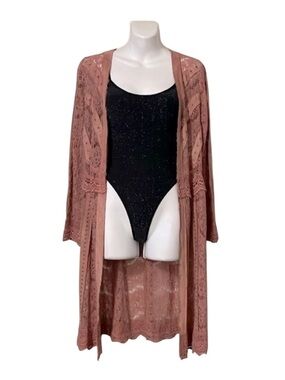 Vocal Lace Studded Faux Suede Boho Kimono Duster Cardigan Beach Swimsuit Coveup